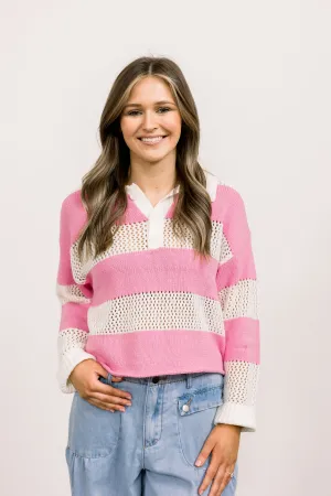 Wide Striped Pink Lightweight Sweater