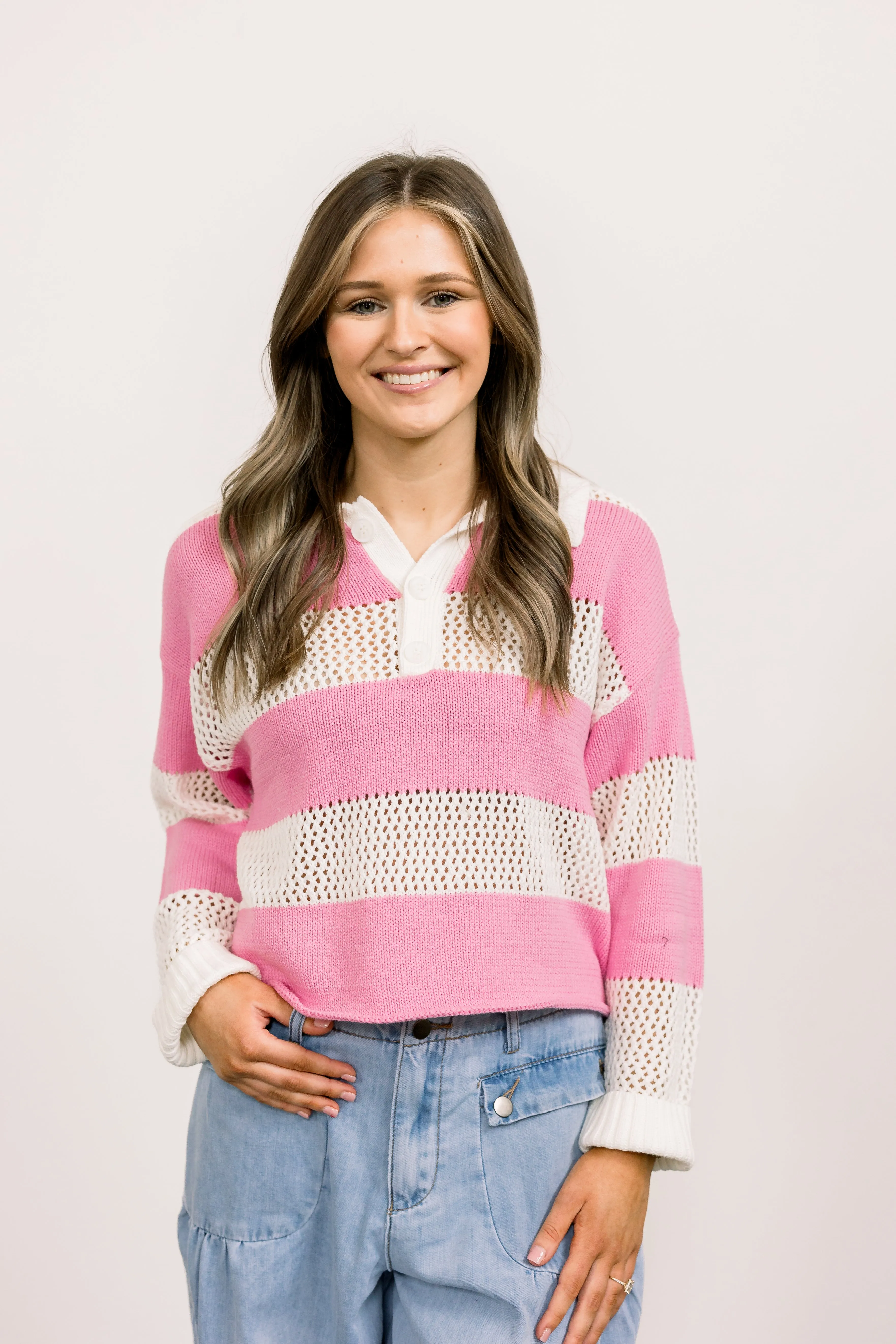 Wide Striped Pink Lightweight Sweater