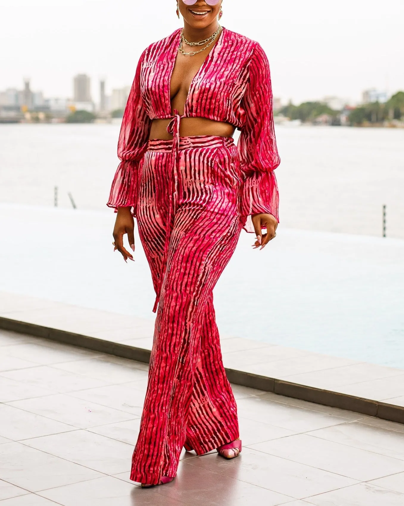 Women's Casual Printed Pants and Top Two-Piece Set