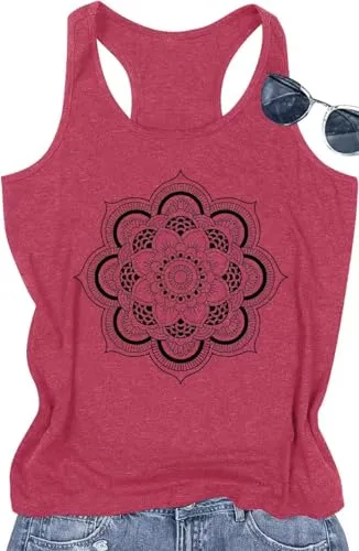 Womens Mandala Graphic Tank Tops Summer Racerback Tanks Beach Vacation Tops Loose Casual Tanks Vest Classic-Fit Cami