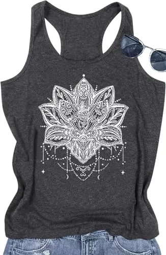 Womens Mandala Graphic Tank Tops Summer Racerback Tanks Beach Vacation Tops Loose Casual Tanks Vest Classic-Fit Cami