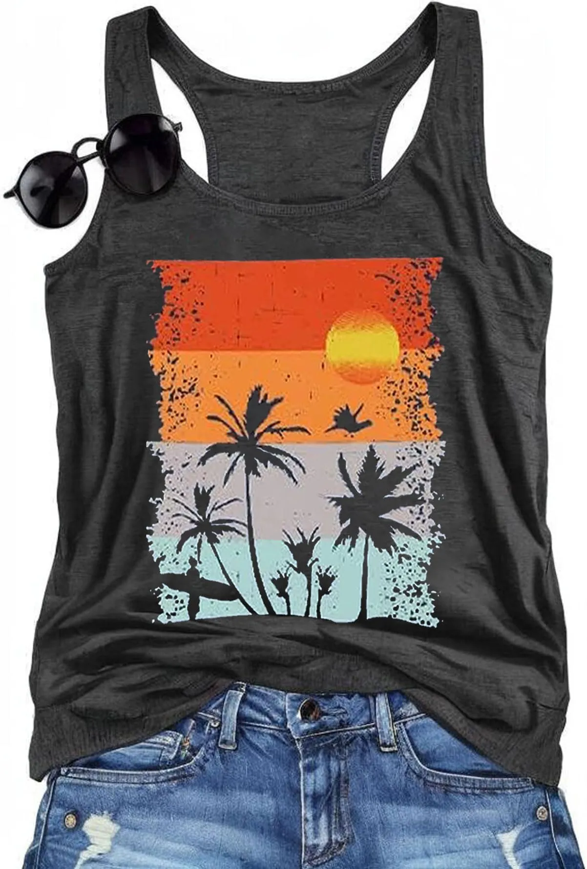 Womens Mandala Graphic Tank Tops Summer Racerback Tanks Beach Vacation Tops Loose Casual Tanks Vest Classic-Fit Cami