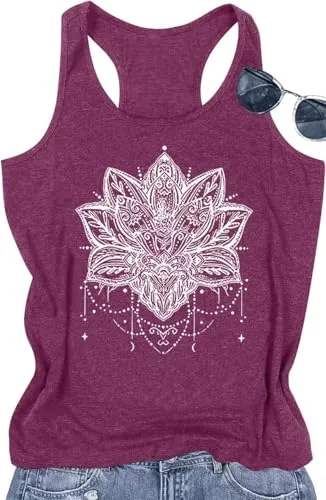 Womens Mandala Graphic Tank Tops Summer Racerback Tanks Beach Vacation Tops Loose Casual Tanks Vest Classic-Fit Cami