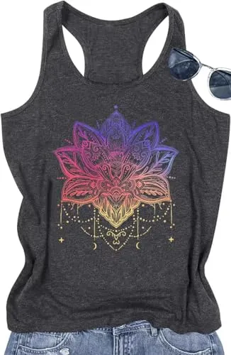 Womens Mandala Graphic Tank Tops Summer Racerback Tanks Beach Vacation Tops Loose Casual Tanks Vest Classic-Fit Cami