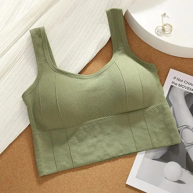 Women's Seamless Crop Tops with Built-In Bras - Wire-Free Padded Support