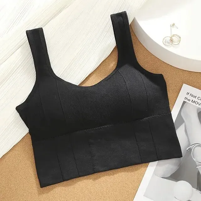 Women's Seamless Crop Tops with Built-In Bras - Wire-Free Padded Support