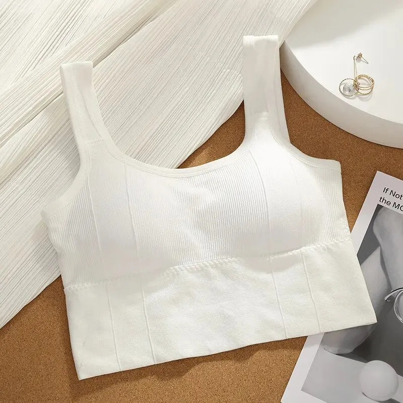 Women's Seamless Crop Tops with Built-In Bras - Wire-Free Padded Support