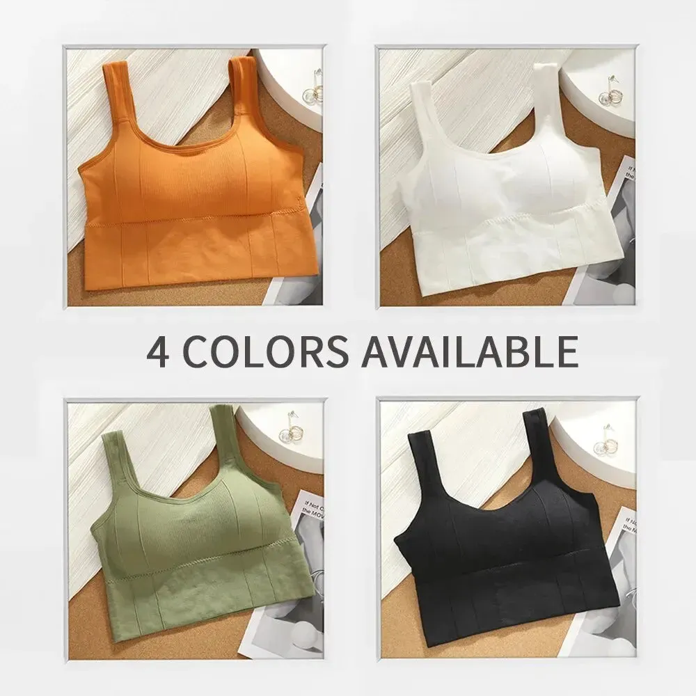 Women's Seamless Crop Tops with Built-In Bras - Wire-Free Padded Support