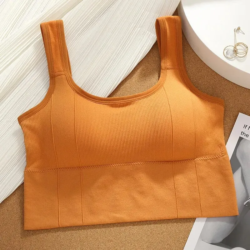 Women's Seamless Crop Tops with Built-In Bras - Wire-Free Padded Support