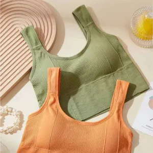 Women's Seamless Crop Tops with Built-In Bras - Wire-Free Padded Support