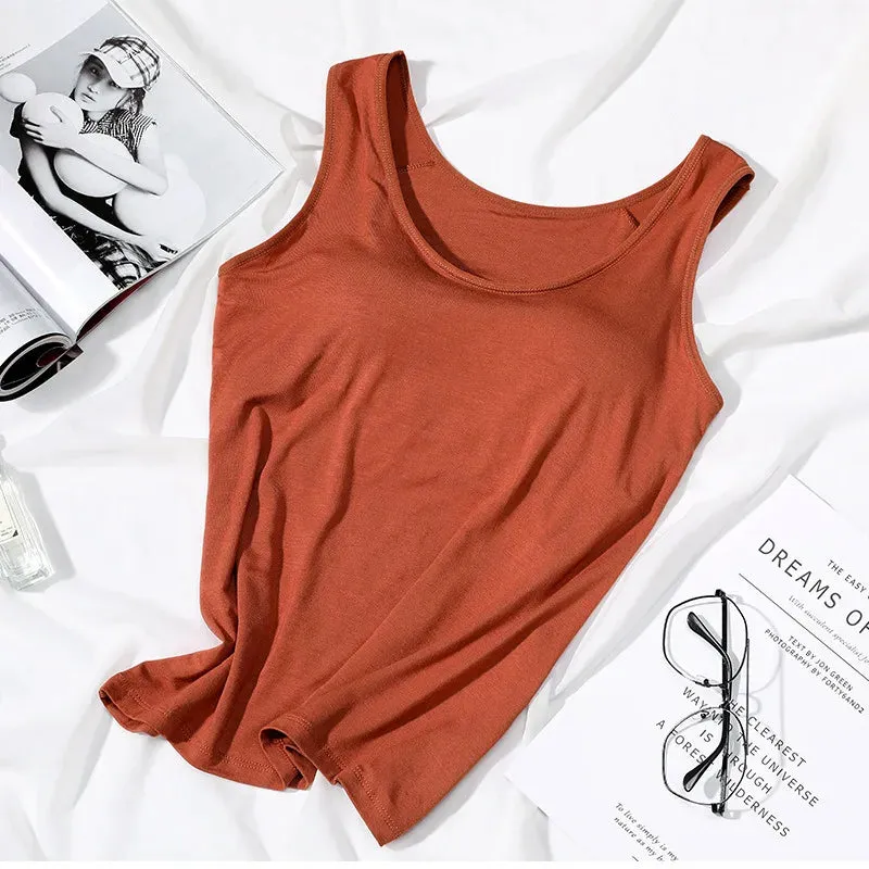 Women's Vest Tops with Built-In Bra - Padded Slim Fit Tank Tops