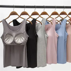 Women's Vest Tops with Built-In Bra - Padded Slim Fit Tank Tops