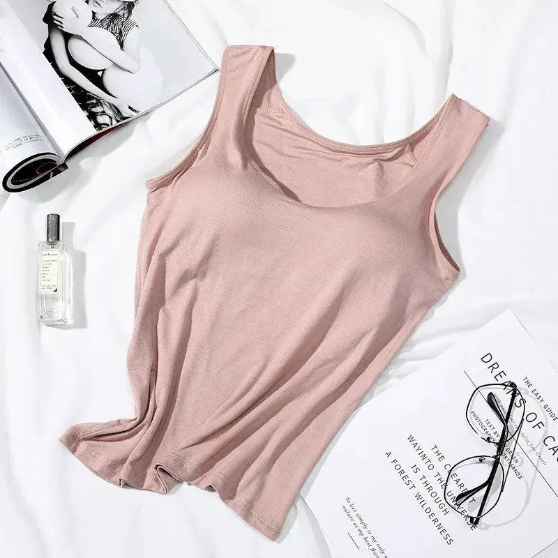 Women's Vest Tops with Built-In Bra - Padded Slim Fit Tank Tops