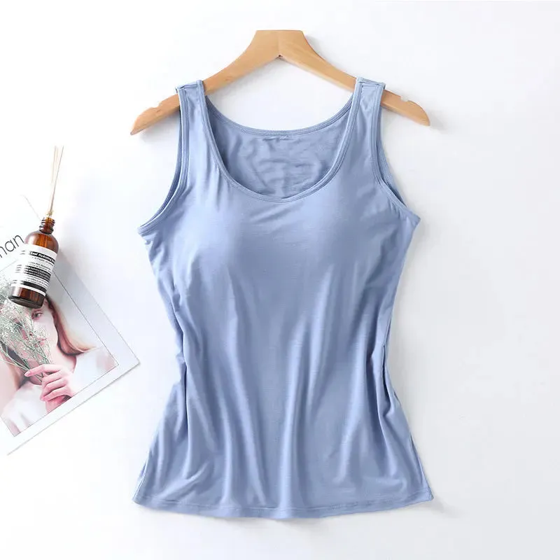 Women's Vest Tops with Built-In Bra - Padded Slim Fit Tank Tops