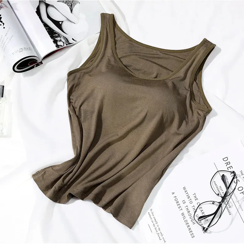 Women's Vest Tops with Built-In Bra - Padded Slim Fit Tank Tops