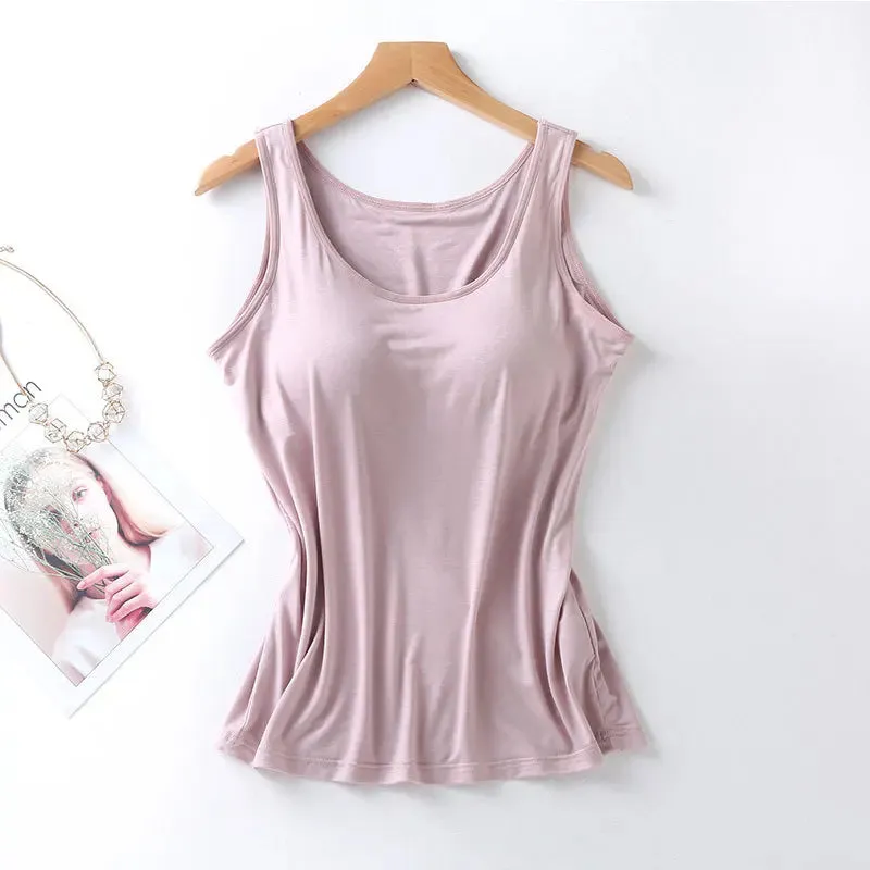 Women's Vest Tops with Built-In Bra - Padded Slim Fit Tank Tops
