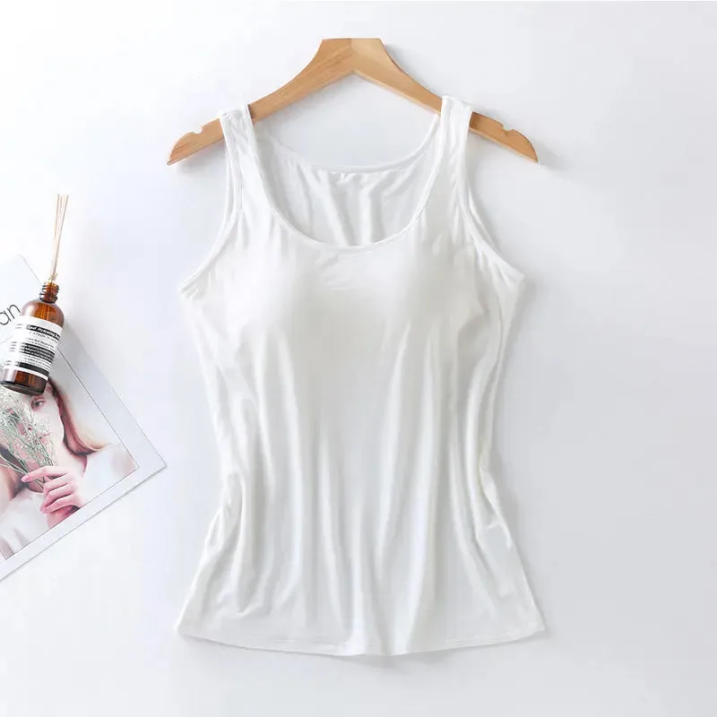 Women's Vest Tops with Built-In Bra - Padded Slim Fit Tank Tops