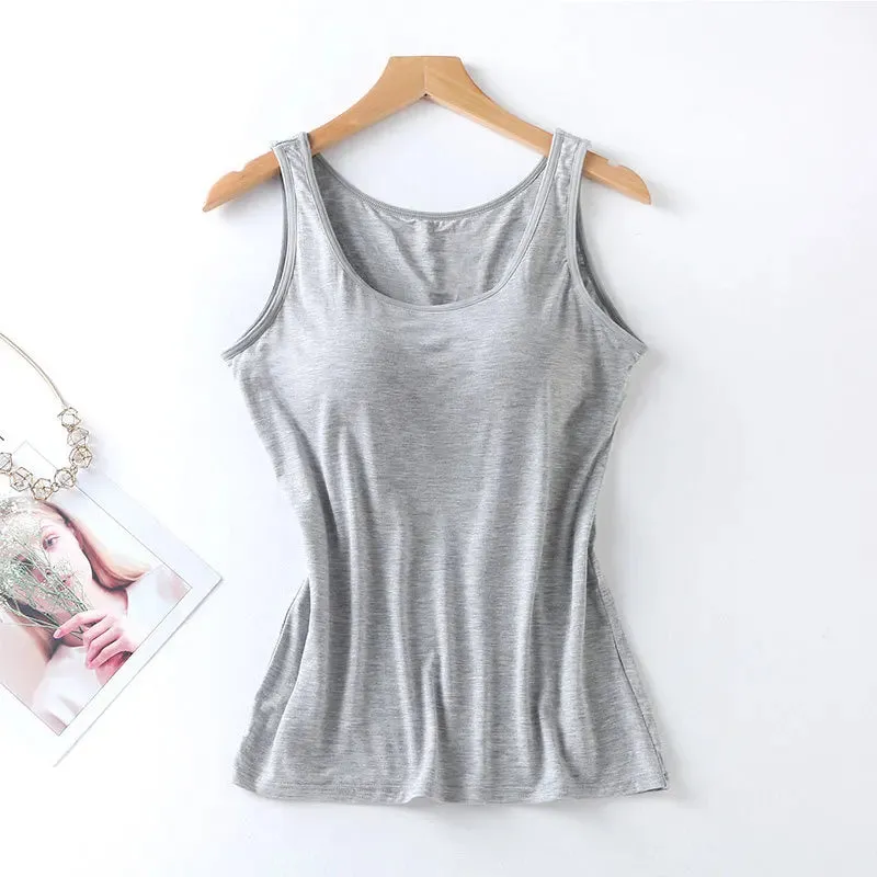 Women's Vest Tops with Built-In Bra - Padded Slim Fit Tank Tops