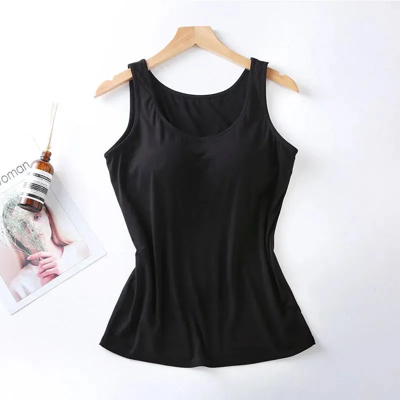 Women's Vest Tops with Built-In Bra - Padded Slim Fit Tank Tops