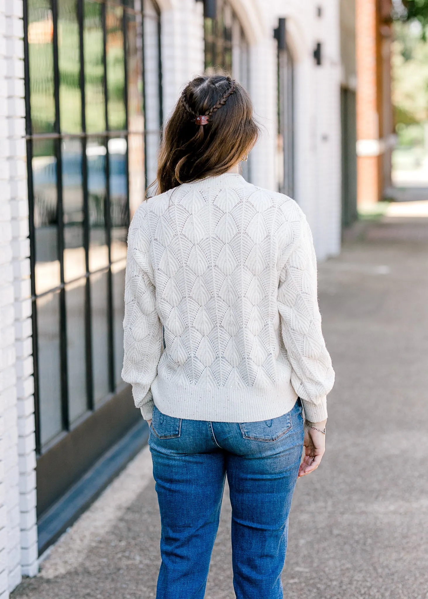 X Shell Stitch Ivory Shimmer Sweater