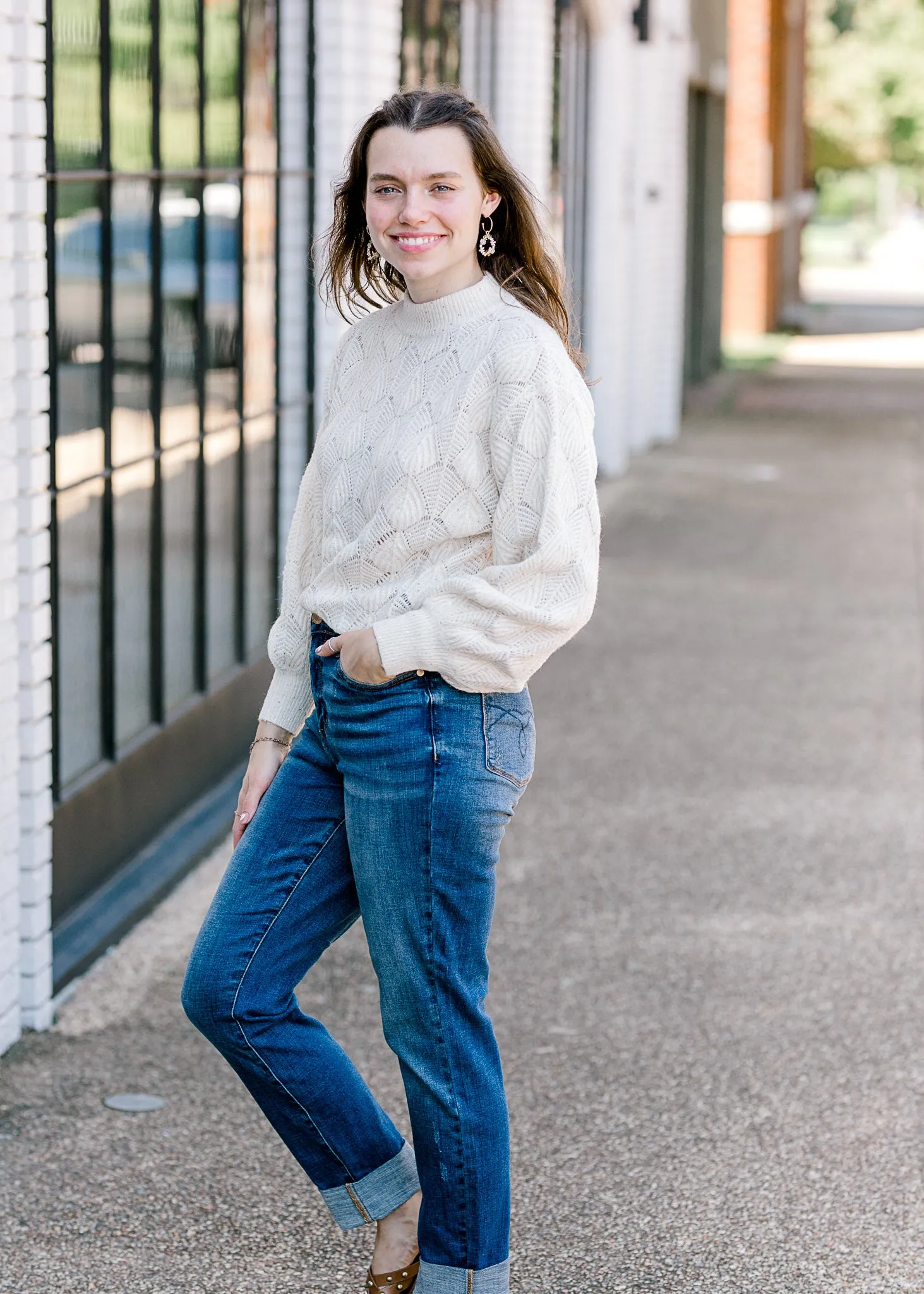 X Shell Stitch Ivory Shimmer Sweater