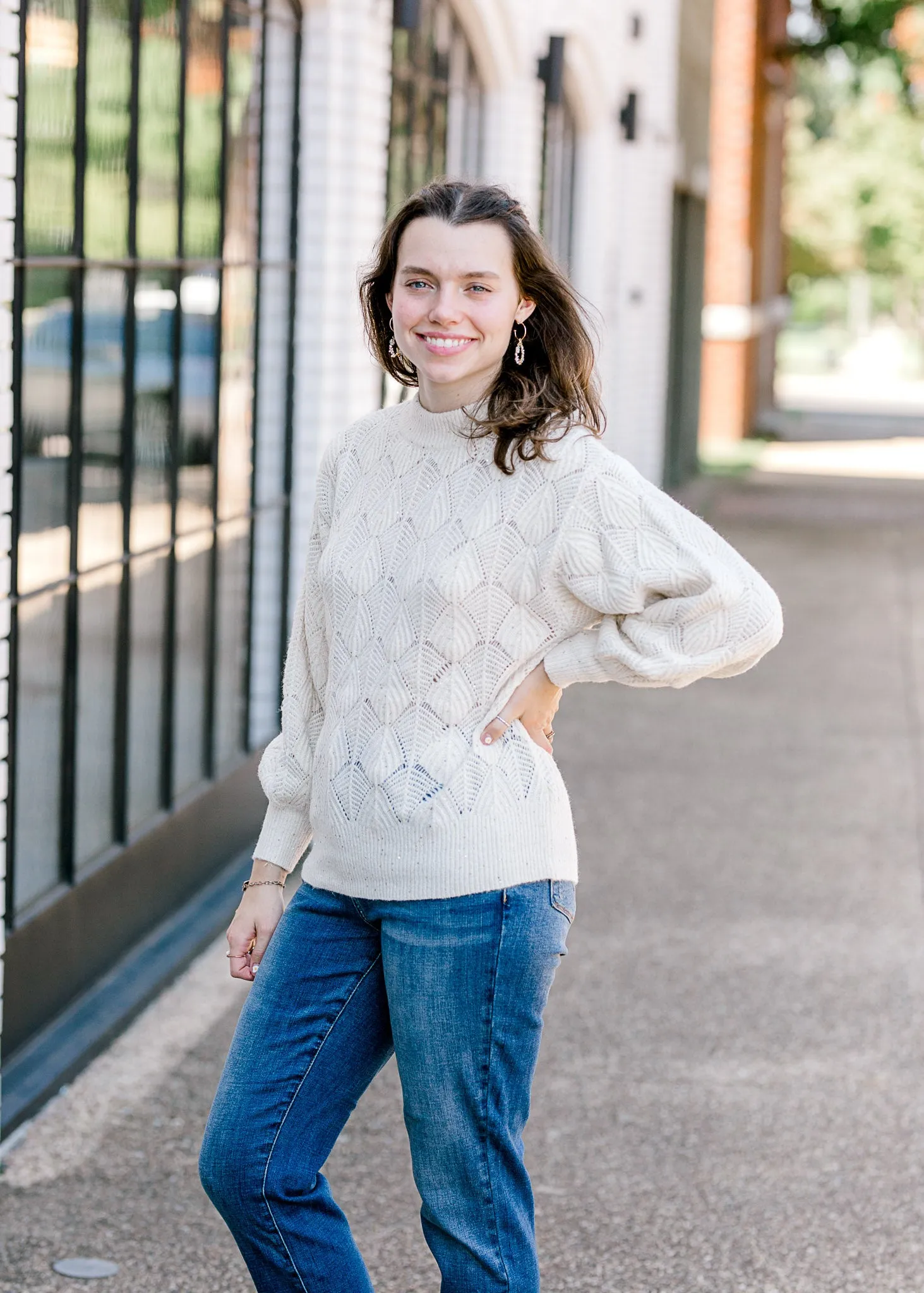 X Shell Stitch Ivory Shimmer Sweater