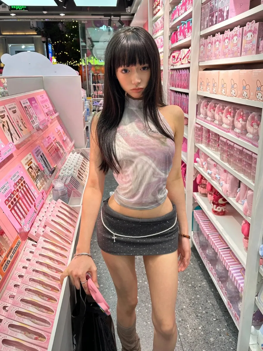 Y2K Halter Neck Mesh Top