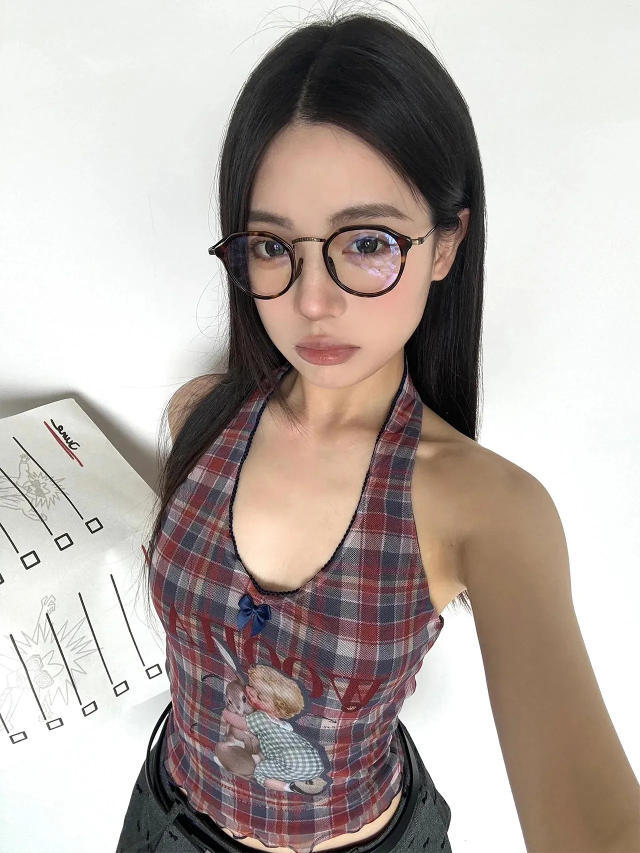Y2K Plaid Halter Neck Top